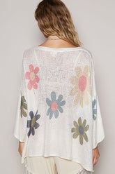 POL Flower Dropped Shoulder Long Sleeve Knit Top OutfitFlow